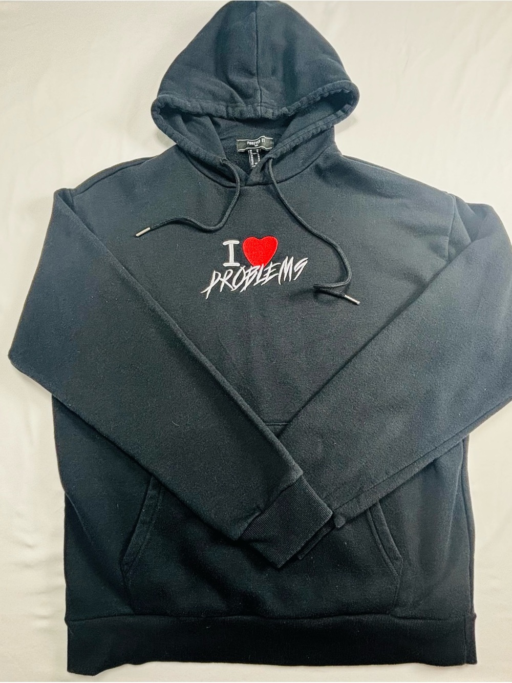 Black Hoodie with Red Heart "I ♥ Problems" Graphic - Streetwear Pullover W657
